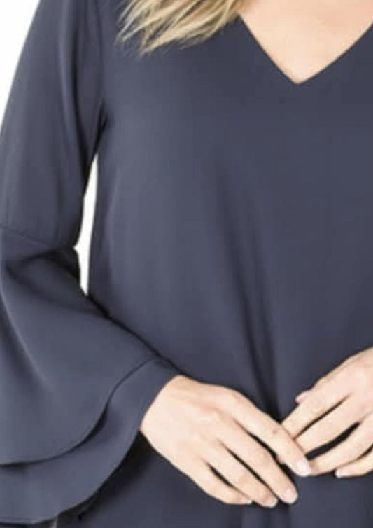 Zenana - Dobby Bell Sleeve Top