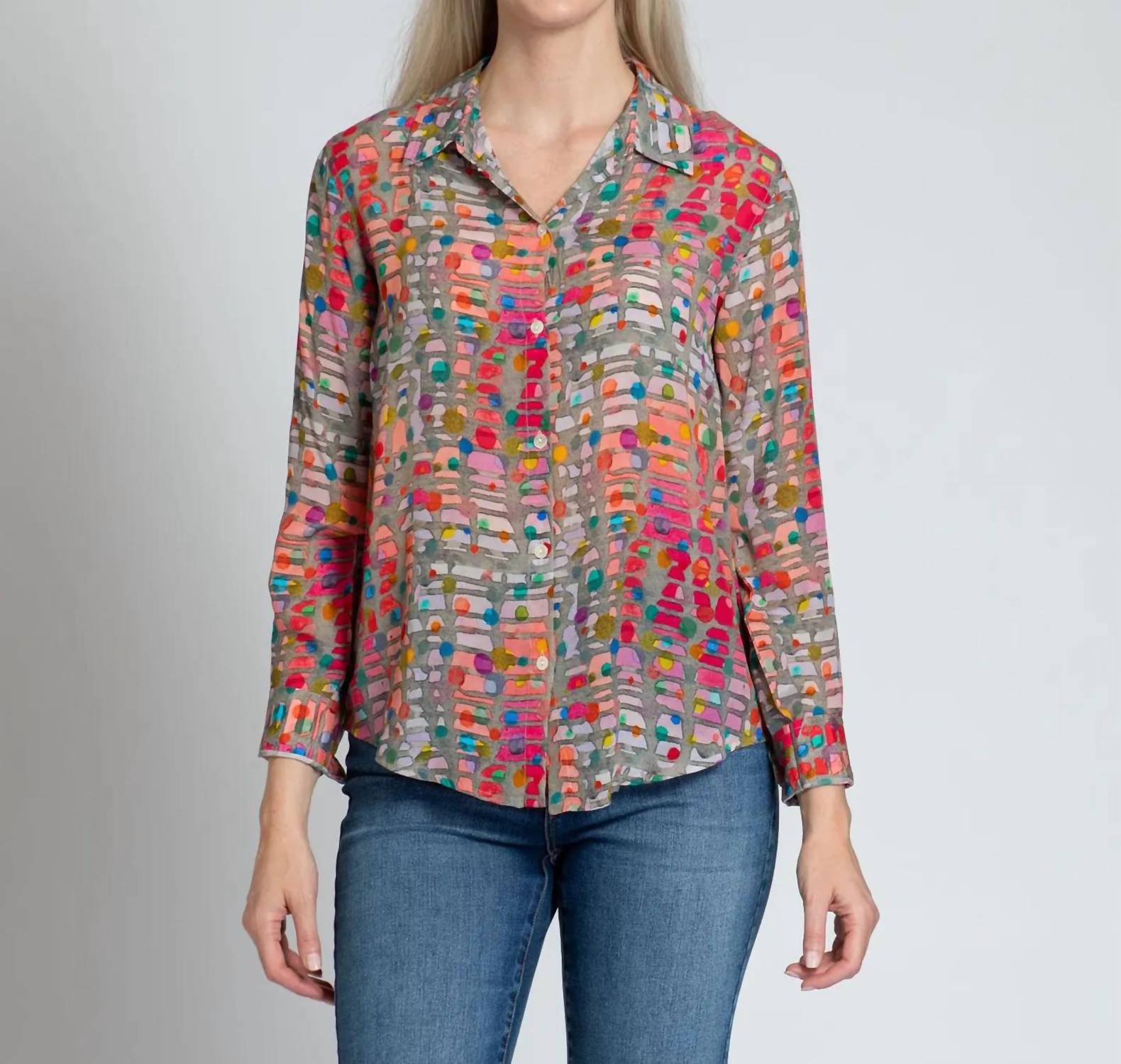 Apny - Roll Sleeve Button Up Top