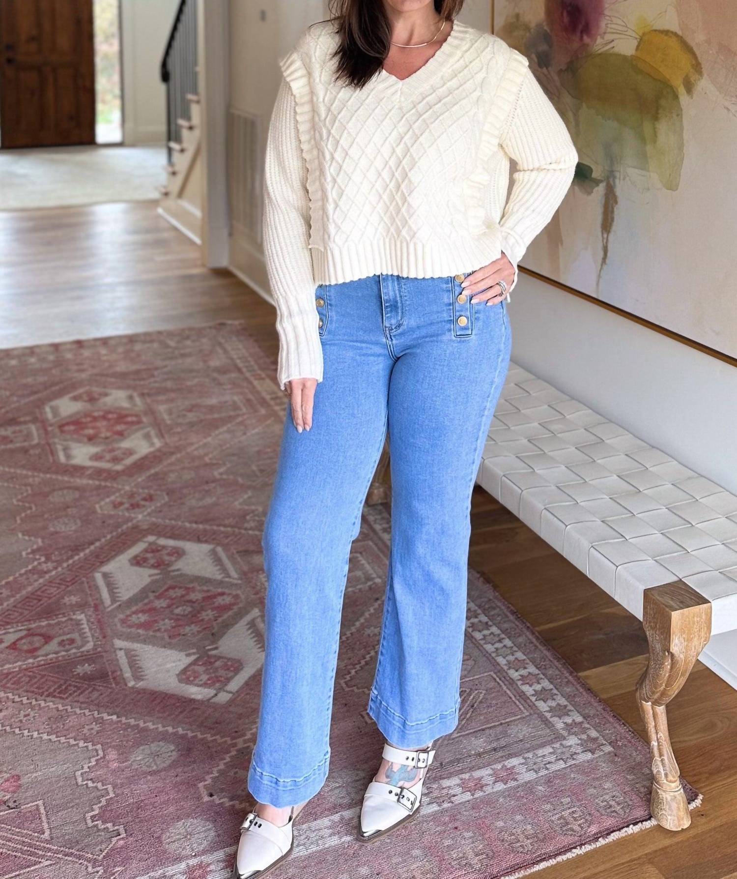 So Me Ruffle Cropped Sweater in beige - women's sweater - alternate view