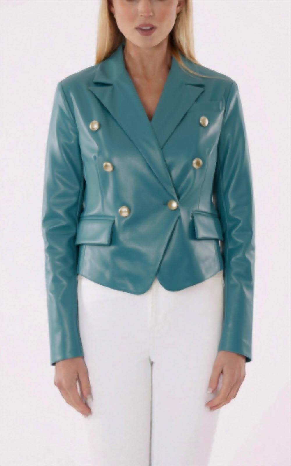 Dolce Cabo - Cropped Faux Leather Double Breasted Blazer