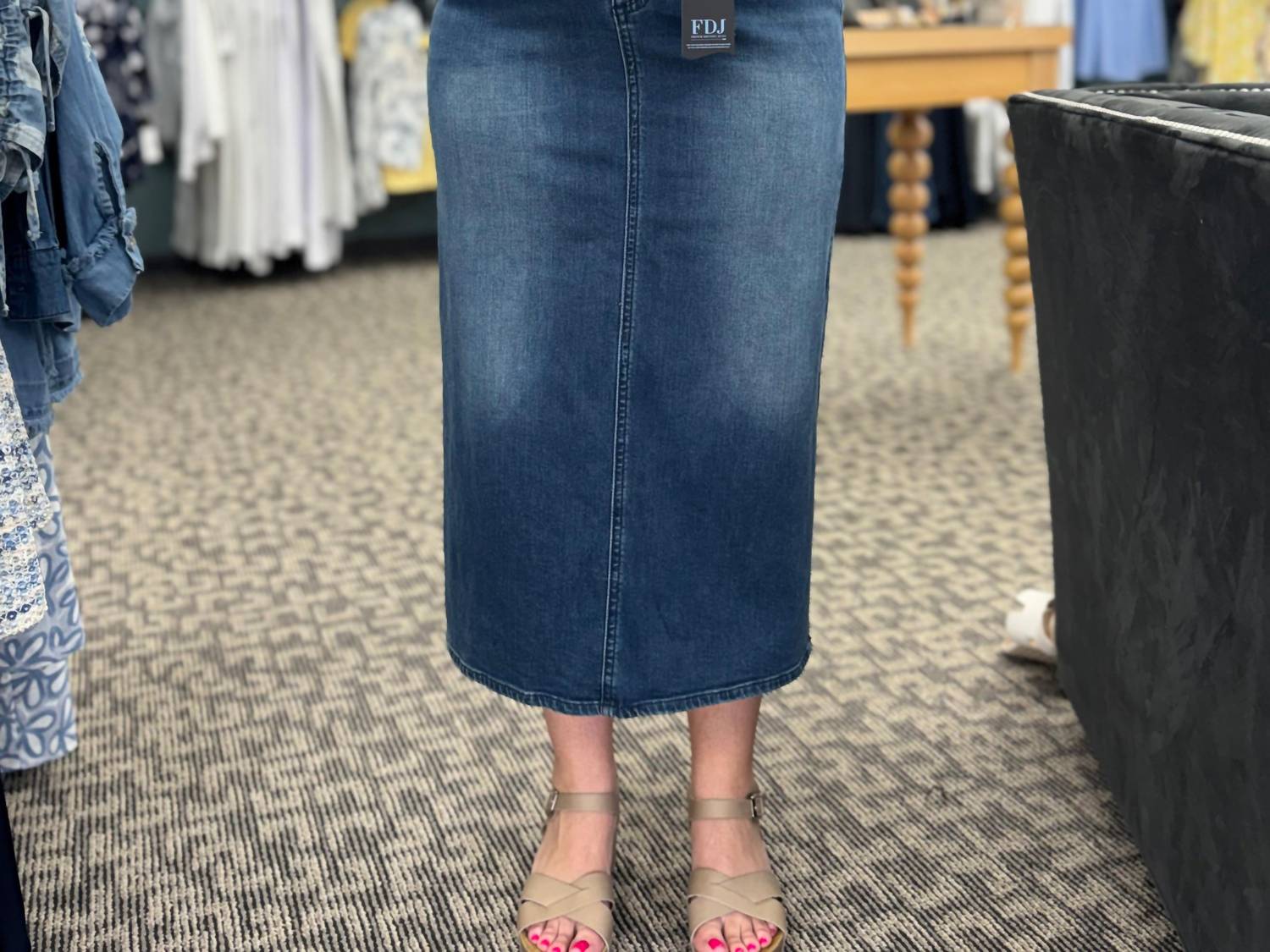 FDJ Column With Slits Midi Skirt in dark wash - women's skirt