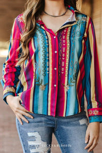 Lucky & Blessed - Pearl Snap Embroidered Western Top