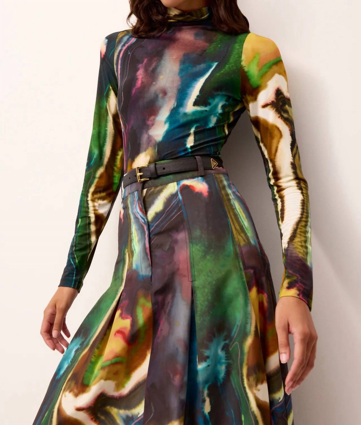 Marie Oliver Eloise Printed Shirt Top in multicolor - women's long sleeve top - detail view