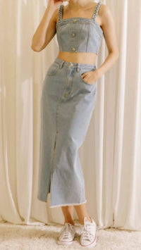 STORIA Pencil Midi Skirt in denim - women's skirt - view 4