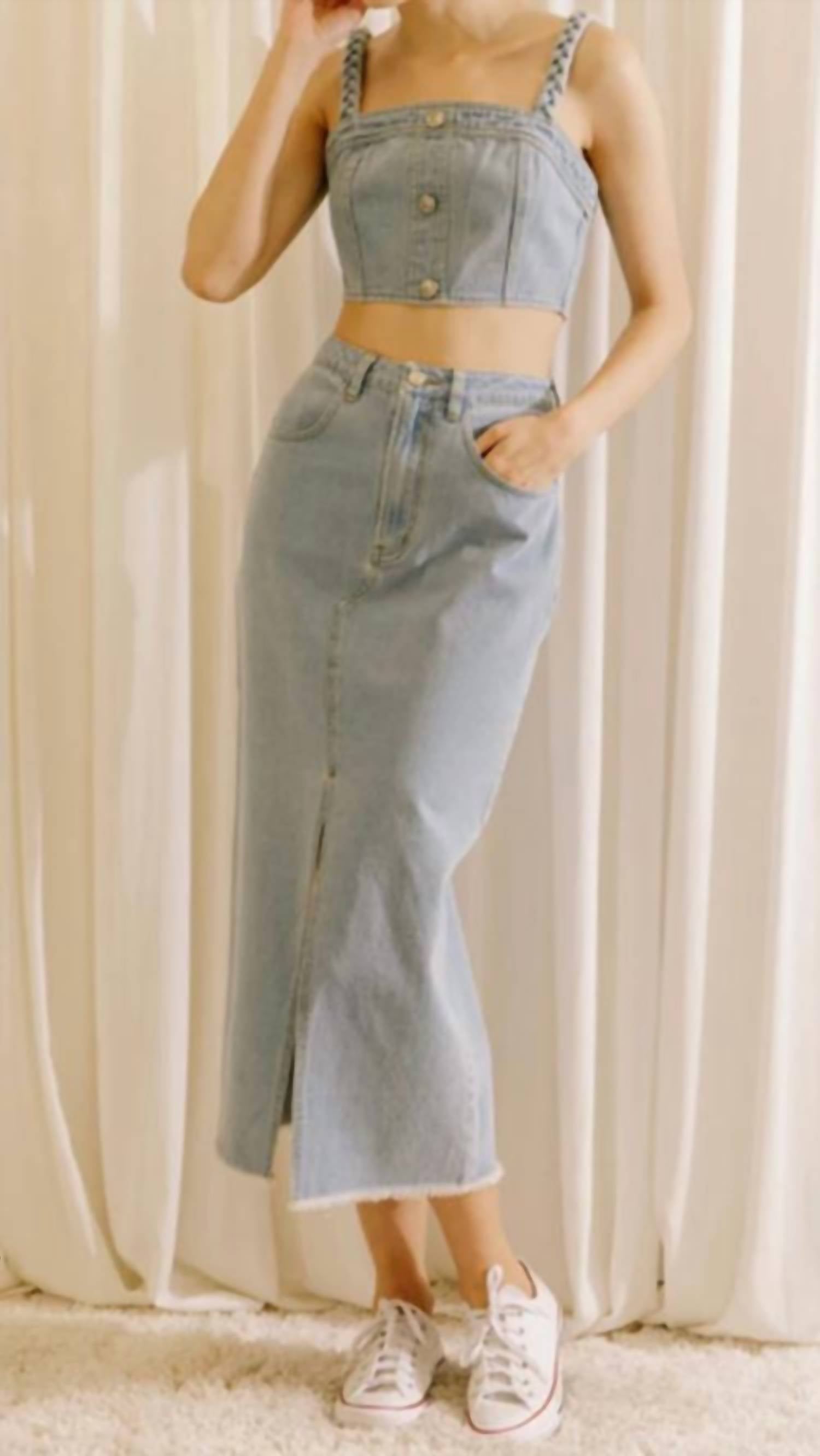 STORIA Pencil Midi Skirt in denim - women's skirt - view 4