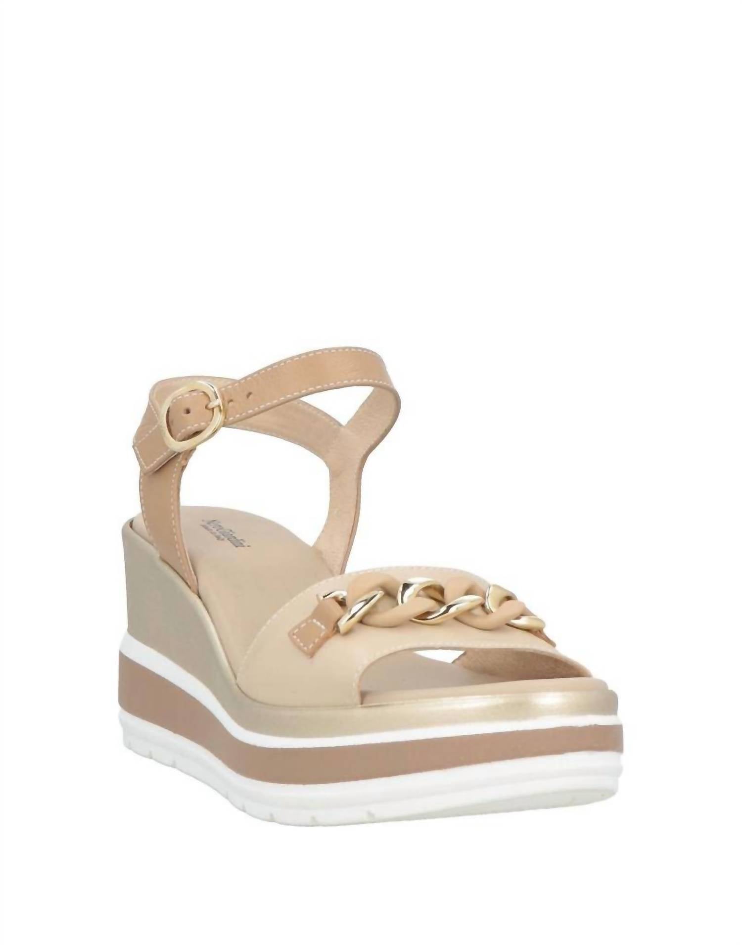 NeroGiardini Womens Chain Ankle Strap Platform Wedge Sandal in nude - women's shoe - alternate view
