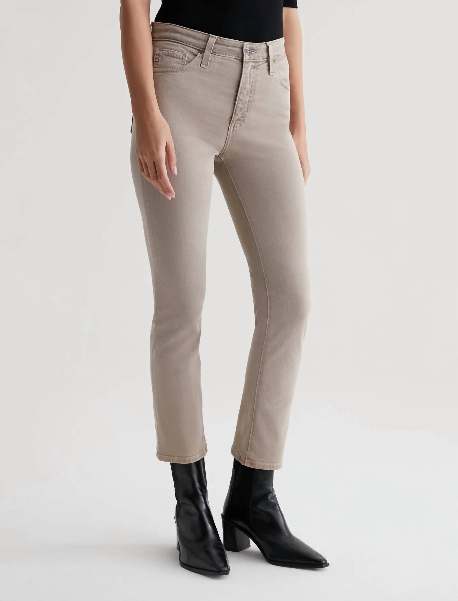 AG Jeans Mari Crop High Rise Slim Straight Jeans in desert taupe - women's jeans