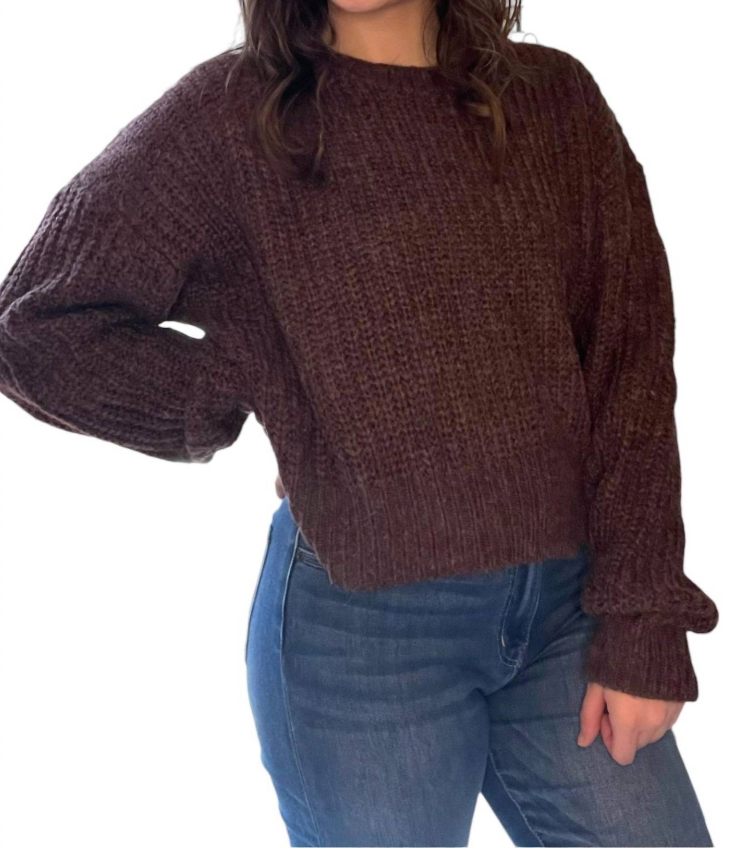 Miss Love - Solid Ribbed Knit Drop Shoulder Sweater