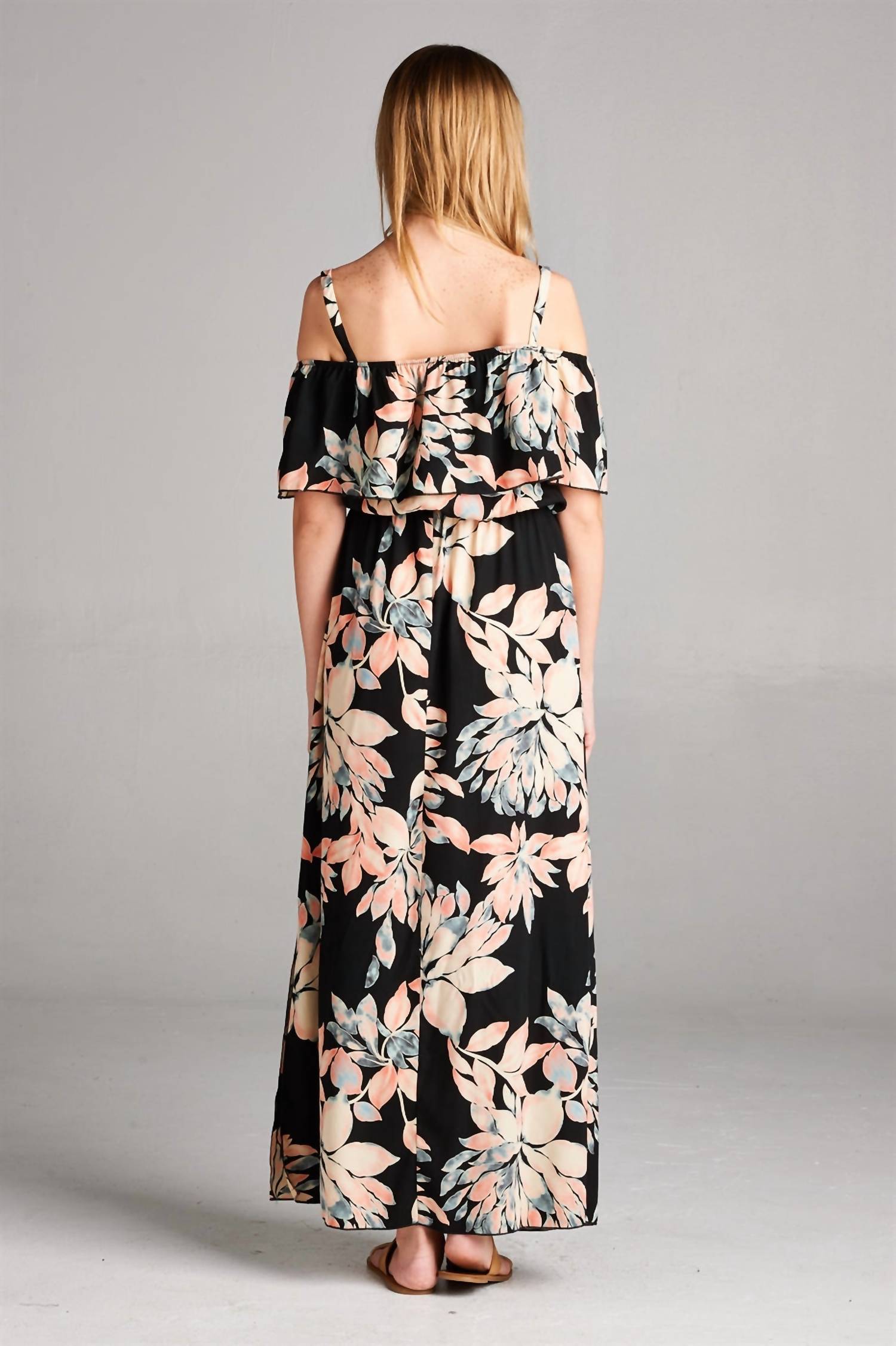 Hailey & Co - Ruffle Neckline Floral Maxi Dress