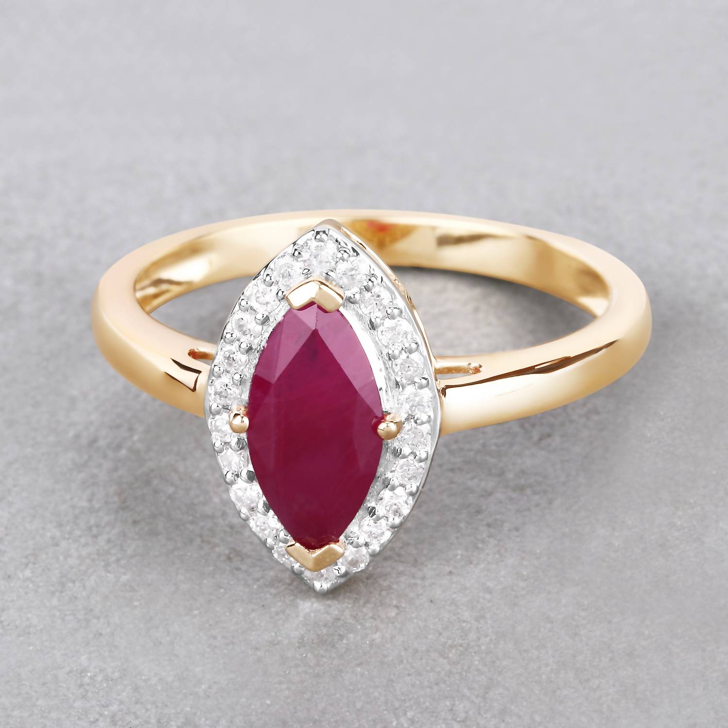 Diana M Jewels Women's Marquise Natural Ruby Fashion Ring (1.57 Ct) - Classic in 14k yellow gold - women's jewelry - detail view