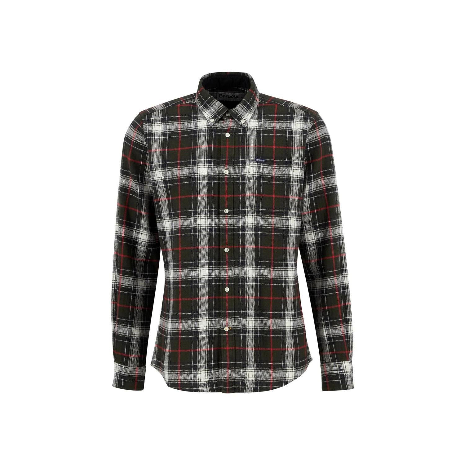 Barbour Whernside Tailored Checked Shirt in olive - men's long sleeve top - detail view