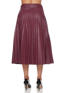 PINCH Pleated Pu Leather Skirt in burgundy - women's skirt - detail view
