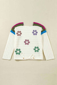 Trendsi - Floral Long Sleeve Drawstring Sweater