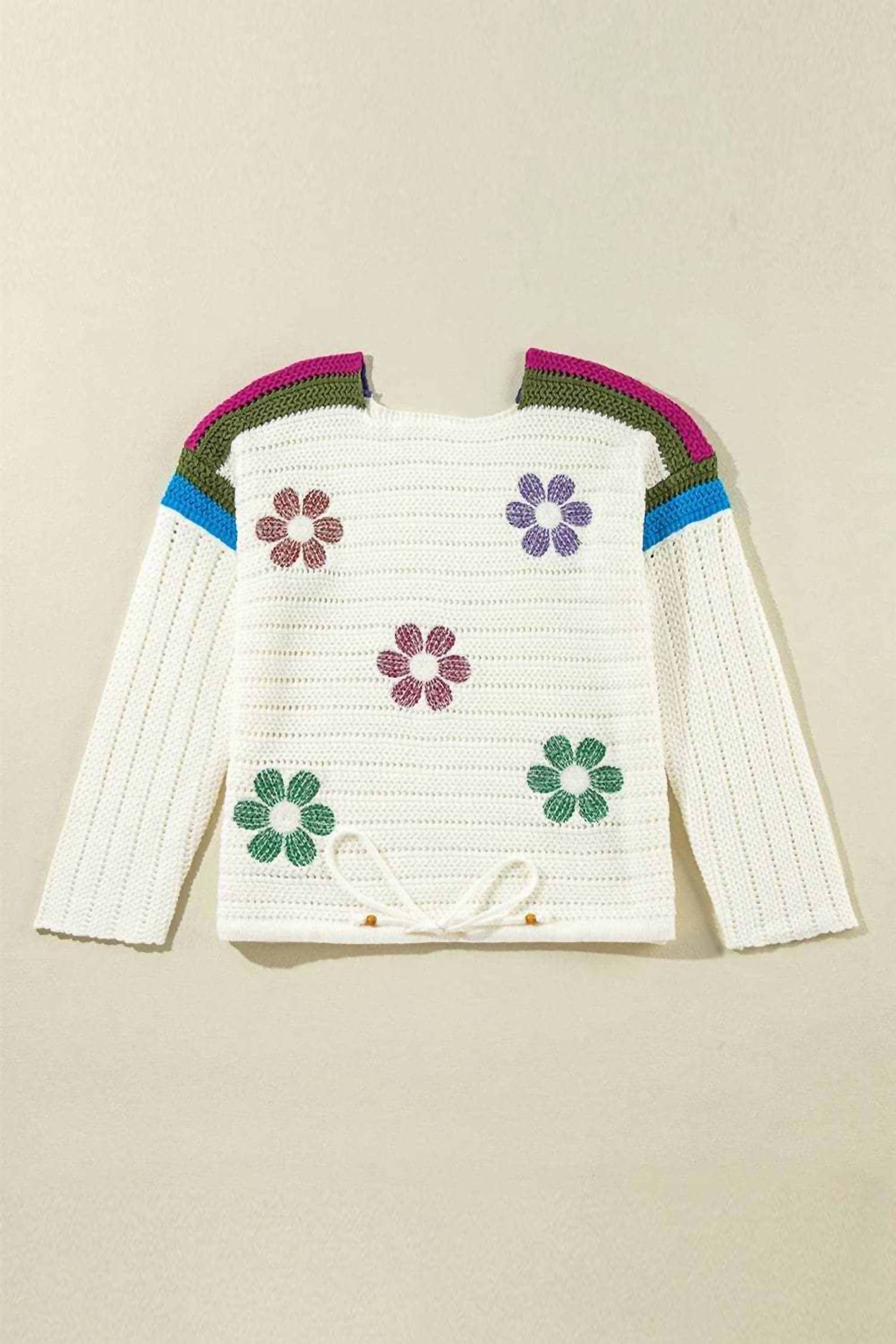 Trendsi - Floral Long Sleeve Drawstring Sweater