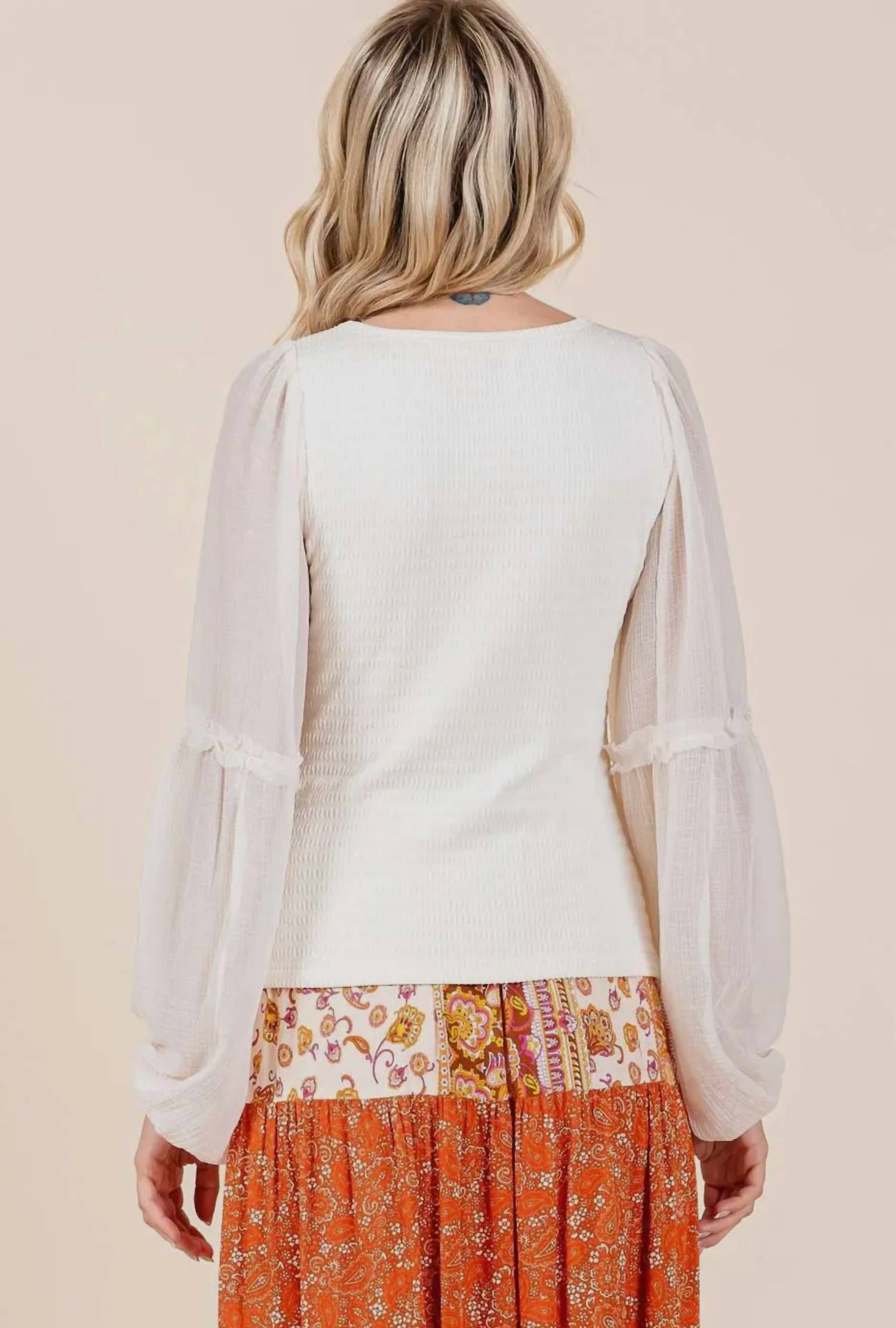 Mittoshop - Elegant Sheer Sleeve Top