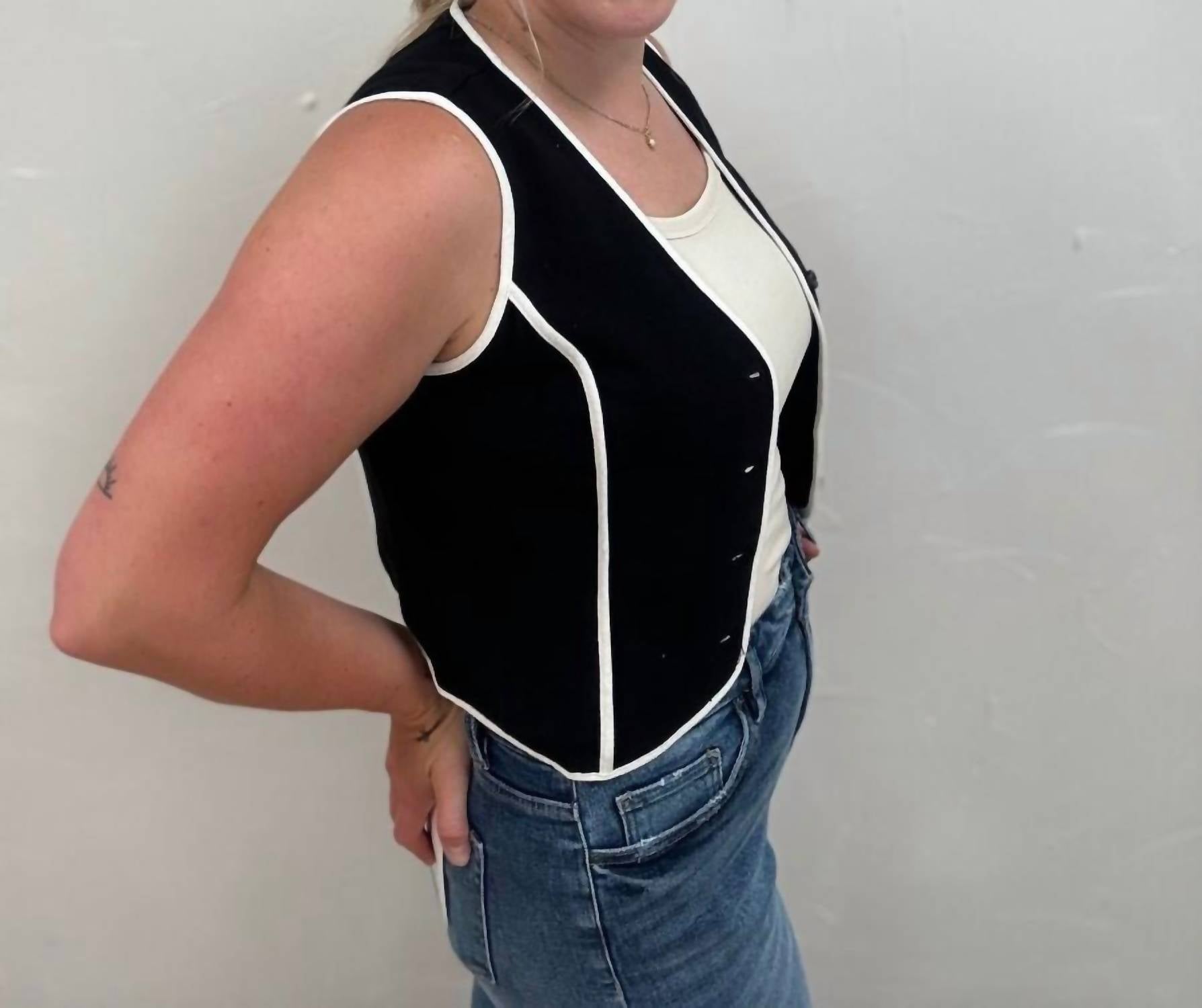 Illa Illa Linen Binding Vest in black - women's jacket - alternate view