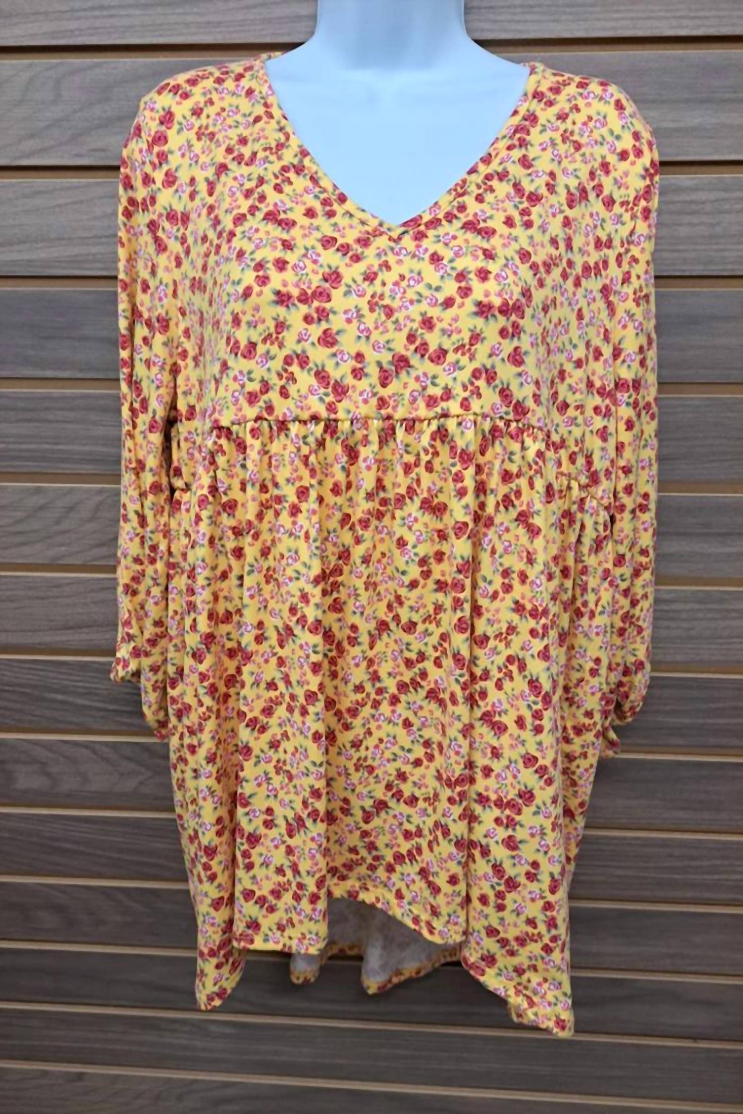 Perfect Peach - Women's V Neck Baby Doll Floral 3/4 Sleeve