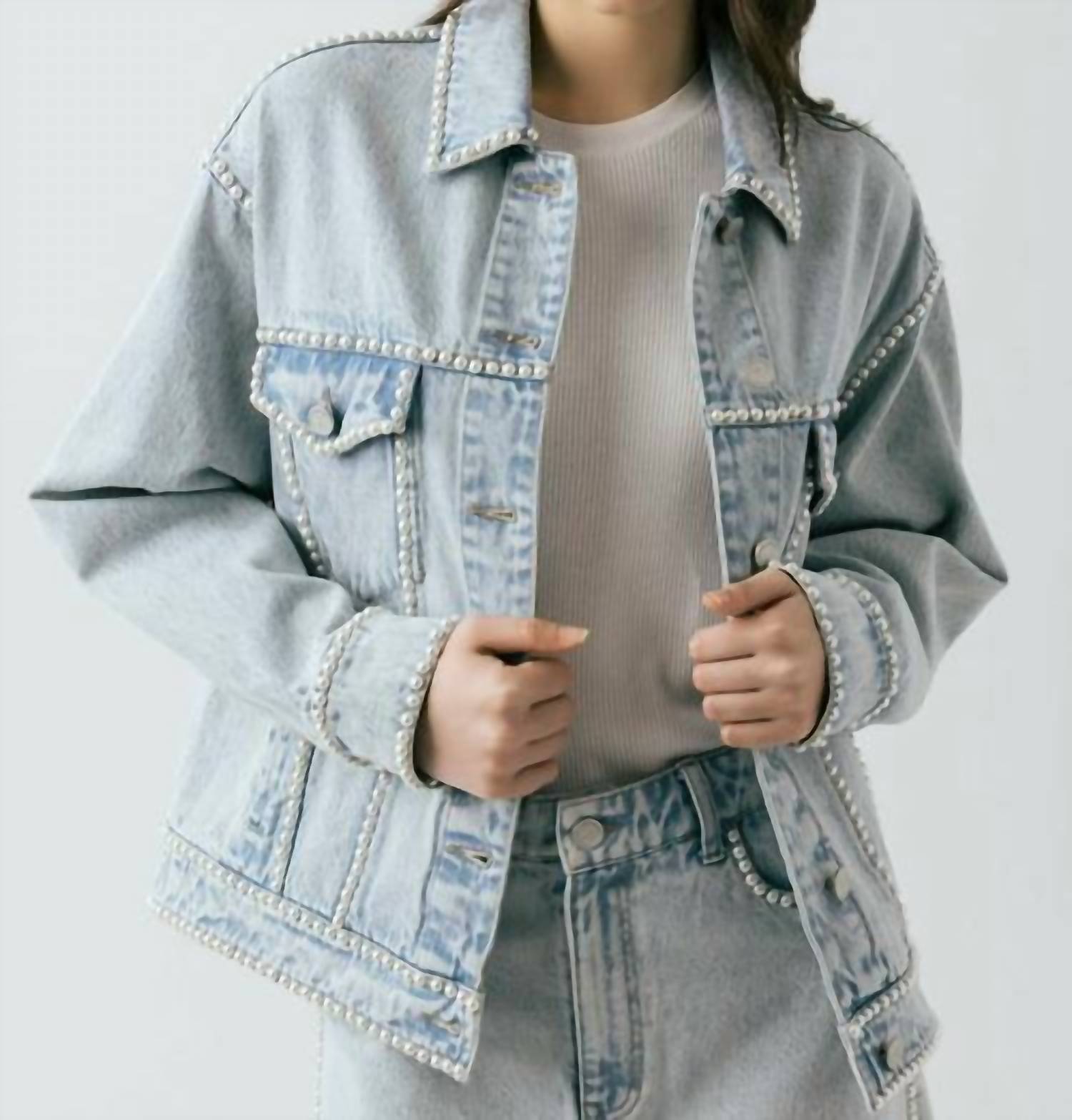 Blanknyc - Tiebreaker Pearl Trim Denim Jacket
