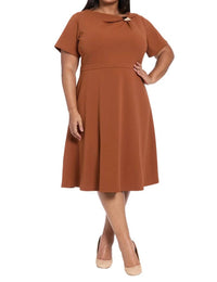 London Times - Short Sleeve A-Line Midi Dress