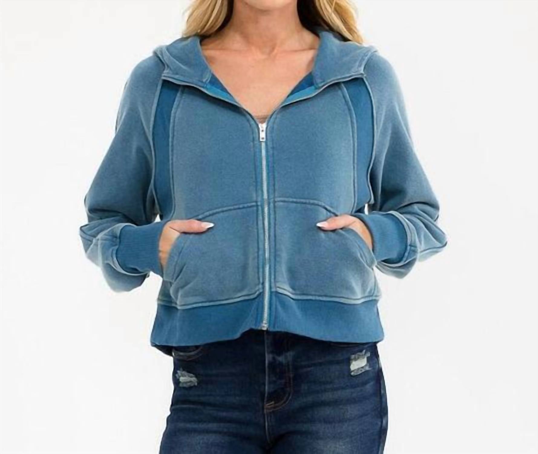 SurelyMine Canyon Vintage Cropped Zip Hoodie in blue - women's top - view 4