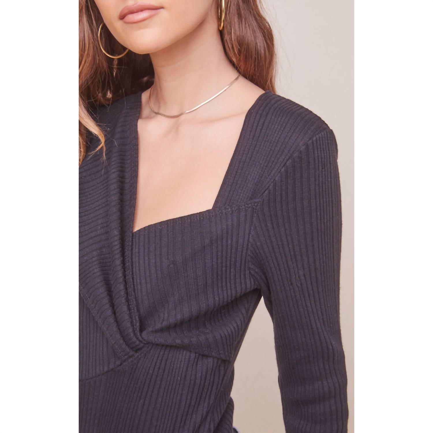 ASTR Ribbed Bodysuit in black - women's shirt - alternate view