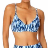 Anne Cole Tie Dye Ikat Elongated Triangle Underwire Bikini Swim Top in blue and white - women's swimwear - detail view
