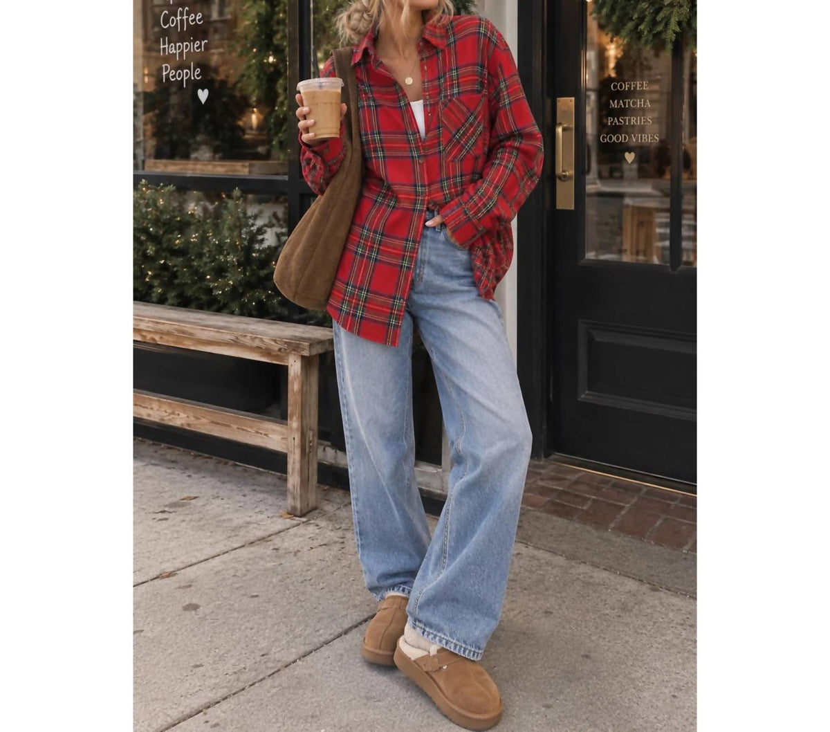 La Miel - Plaid Oversized Button Front Shirt