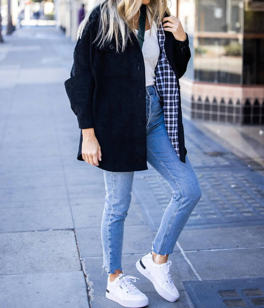 Amaryllis - Plaid Lined Corduroy Shacket