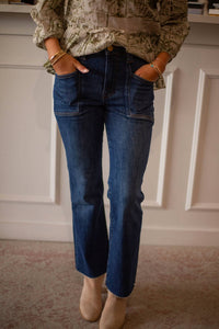 KUT FROM THE KLOTH Kelsey High Rise Flare Front Pockets Inset Raw Hem Jean in precocious - women's jeans - view 4