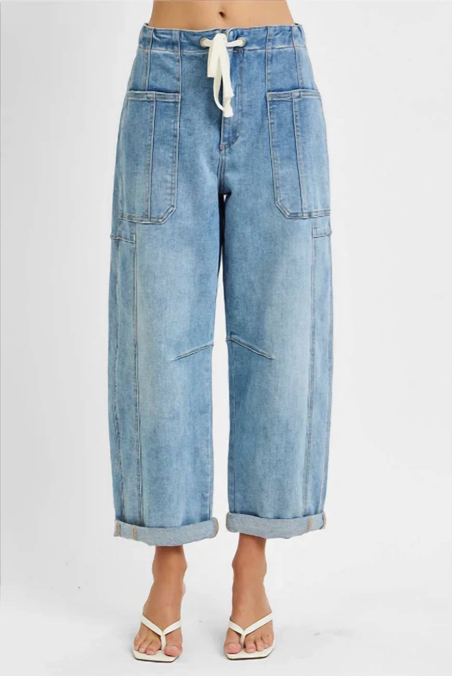 Risen - Crop Wide Barrel Cargo Pocket Jeans