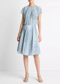 Vince - Washed Ombré Cotton Pleated Knee Skirt