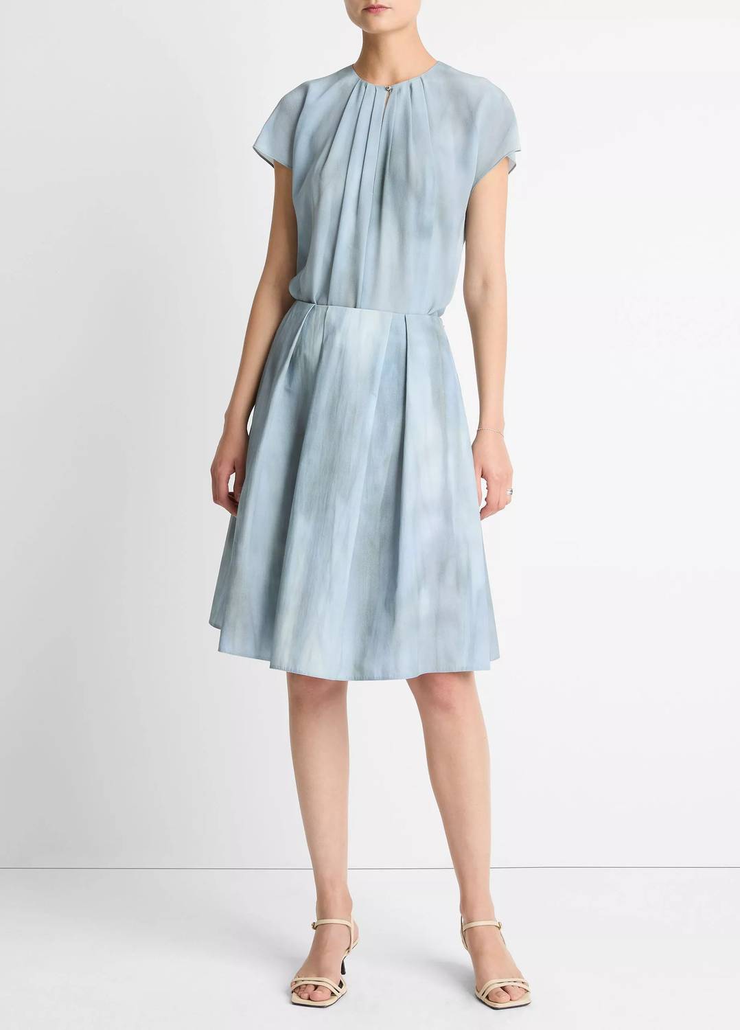 Vince - Washed Ombré Cotton Pleated Knee Skirt