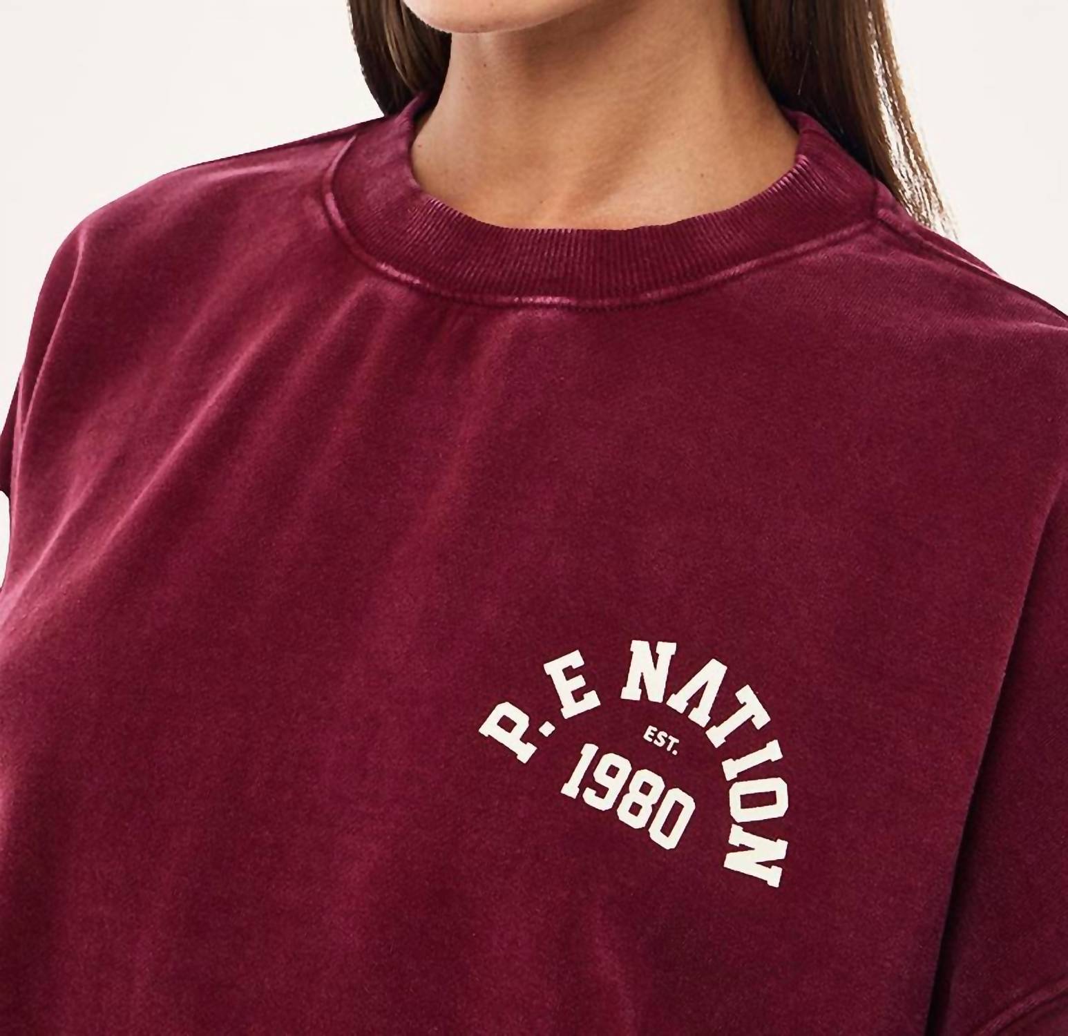 P.E. NATION Swerve 2.0 Sweat Oversized Fit in washed cabernet - women's top - view 6