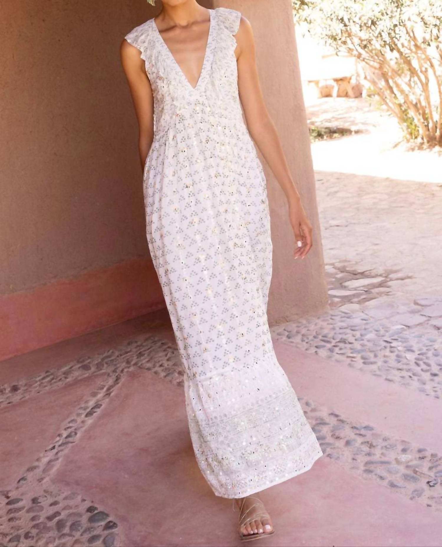 Oliphant - Ruffle V-Neck Maxi- Juniper Olive