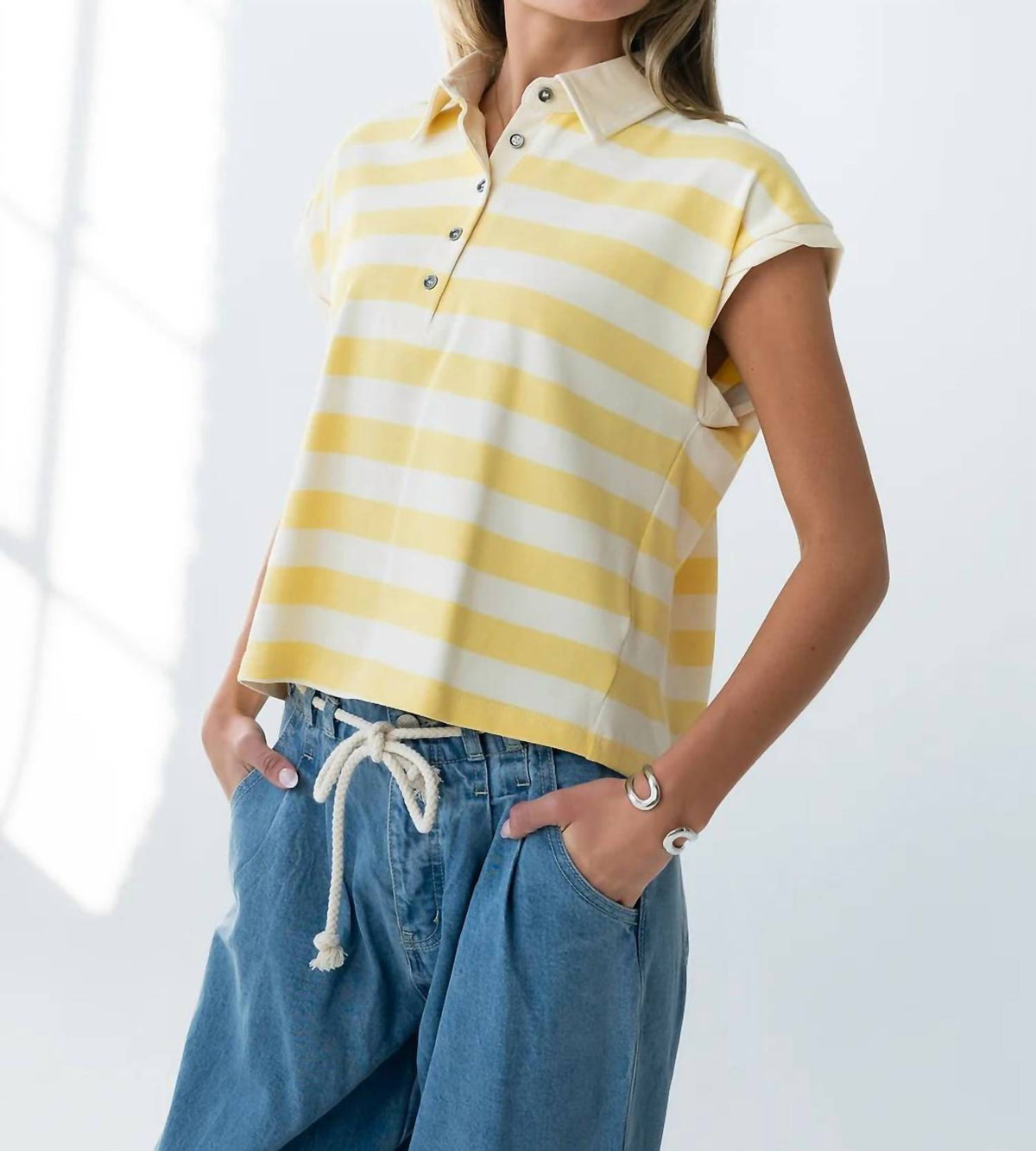 Doe And Rae - Collared Striped Tank Top