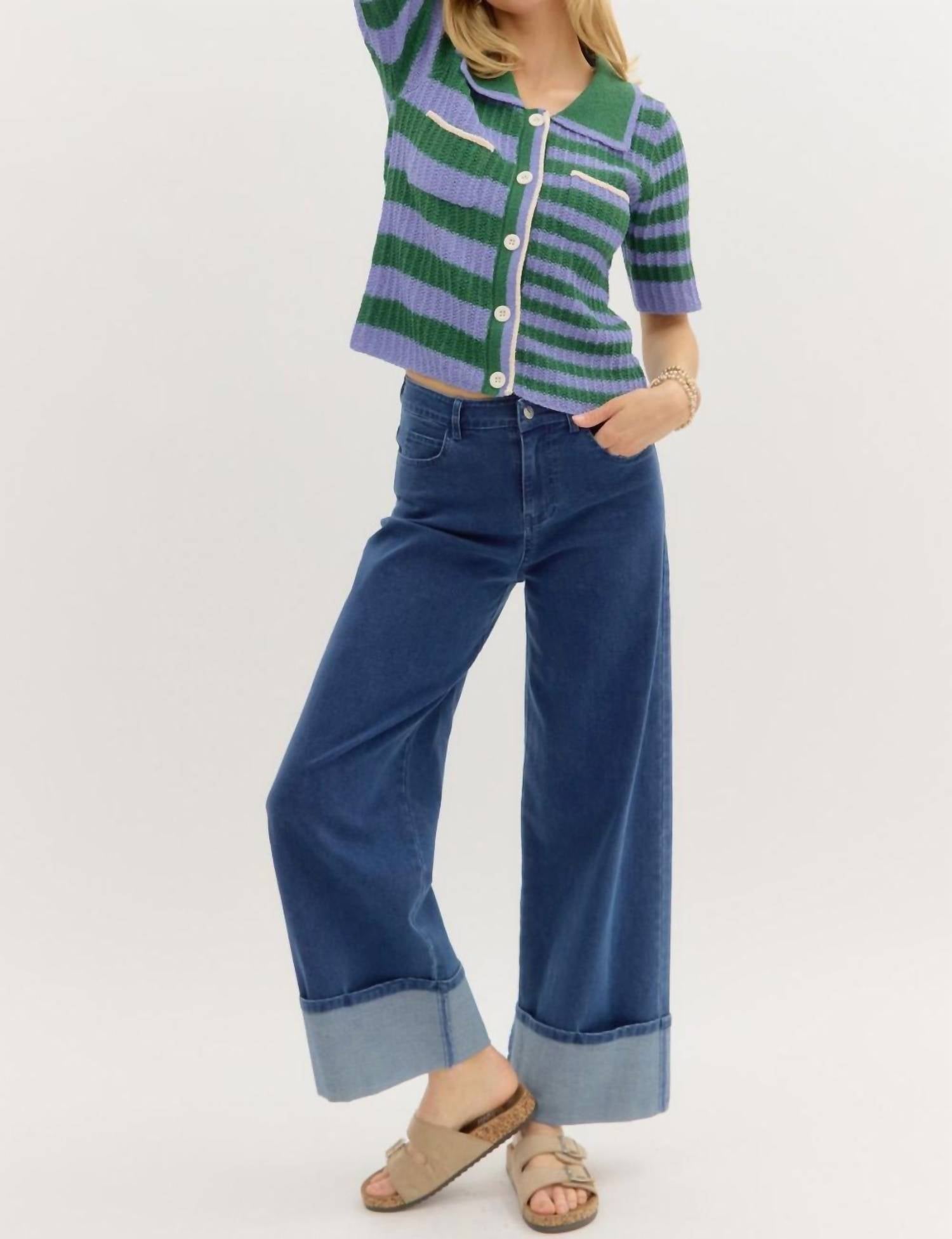 Entro - Cuffed Ankle Wide Hemmed Pants
