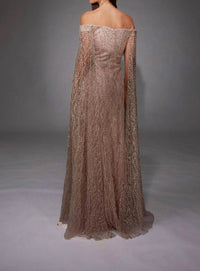 Alyce Paris - Floor-Length Sleeves Glitter Dress