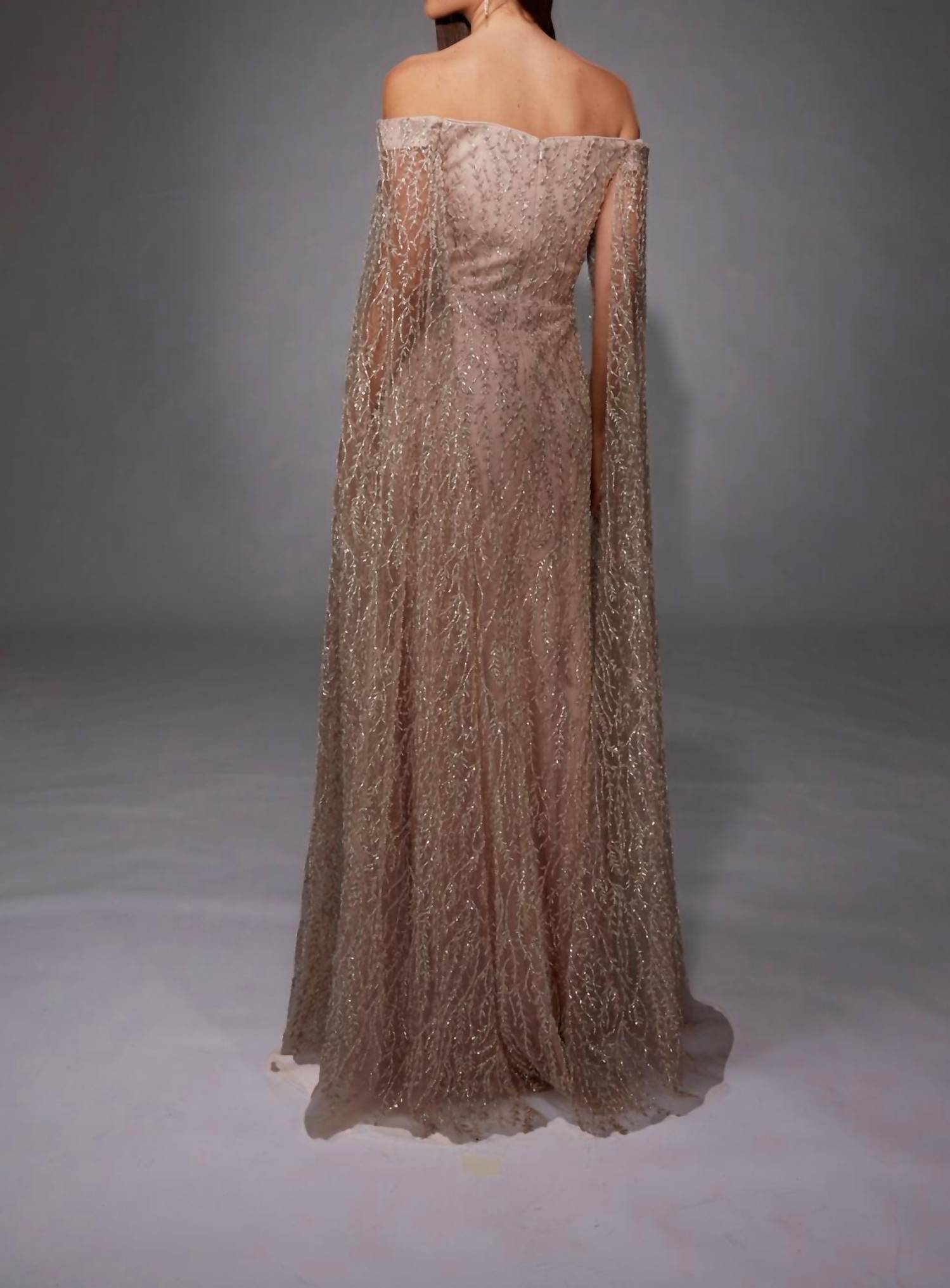 Alyce Paris - Floor-Length Sleeves Glitter Dress