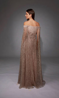 Alyce Paris - Floor-Length Sleeves Glitter Dress