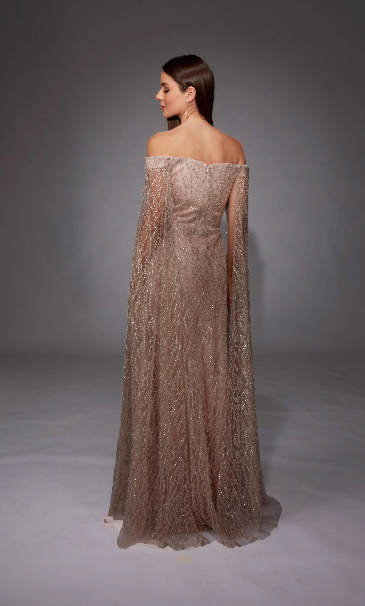 Alyce Paris - Floor-Length Sleeves Glitter Dress
