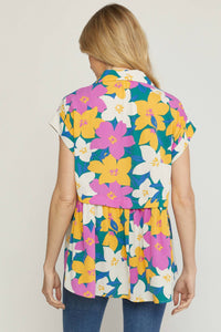 Entro - Floral Print V-neck Top