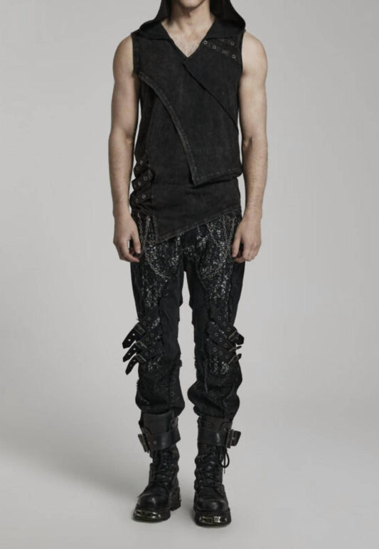 Western F.A.S.H.I.O.N - Punk Abstract Splicing Pants With Chains