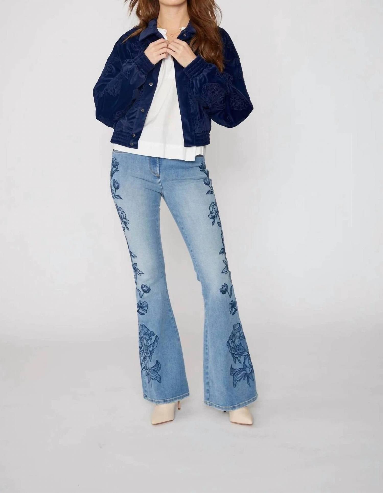 DRIFTWOOD Detroit Velvet Etched Bomber Jacket in one color - women's jacket - alternate view