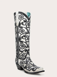 Corral - Women's Overlay Embroidery Sequins Snip Toe Tall Cowboy Boots
