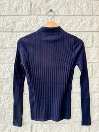 DEMYLEE New York Women's Luna Superfine Cashmere Sweater in blue - women's sweater - detail view