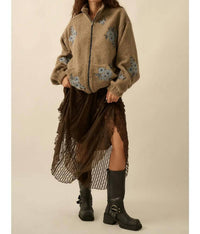 Promesa - Warm Blossoms Floral-embroidered Fleece Jacket