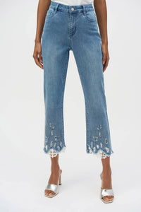 Joseph Ribkoff Seneca Stretch Straight Crop Jeans With Embroidery in denim medium blue - women's jeans - alternate view