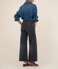 KUT FROM THE KLOTH Meg High Rise Wide Leg Jeans in enjoy grey - women's jeans - detail view