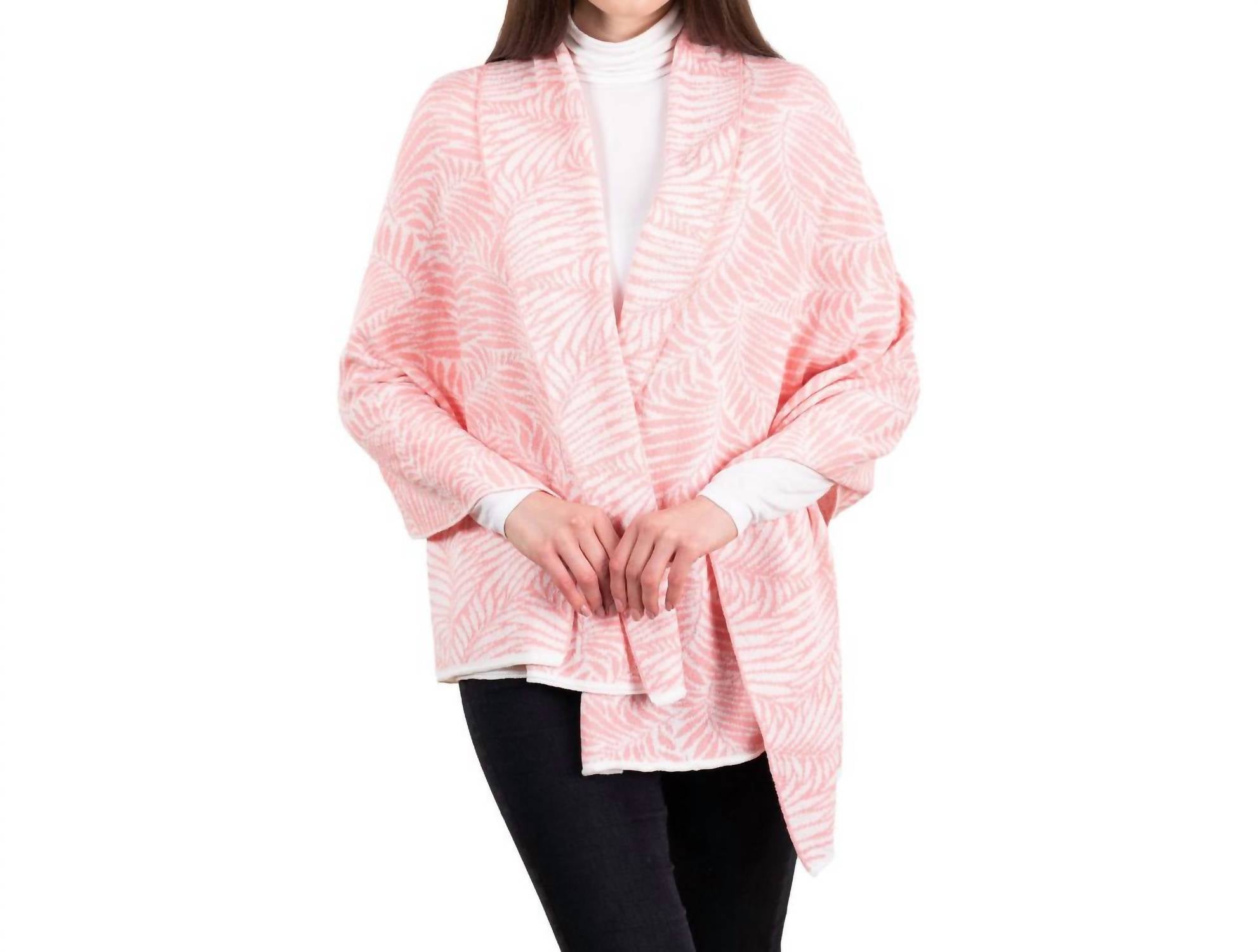 Saol Knitwear Newgrange Fern Wrap in pastel red - women's scarf