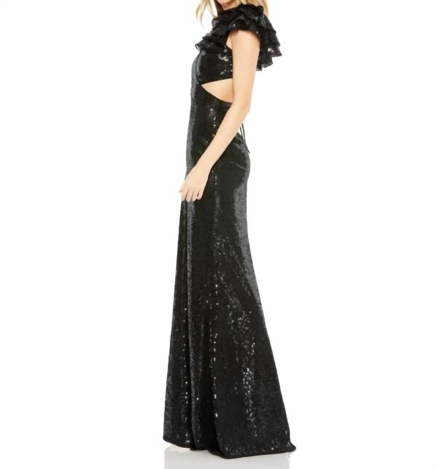 Mac Duggal - Ruffle Sleeve Lace-up Back Evening Gown